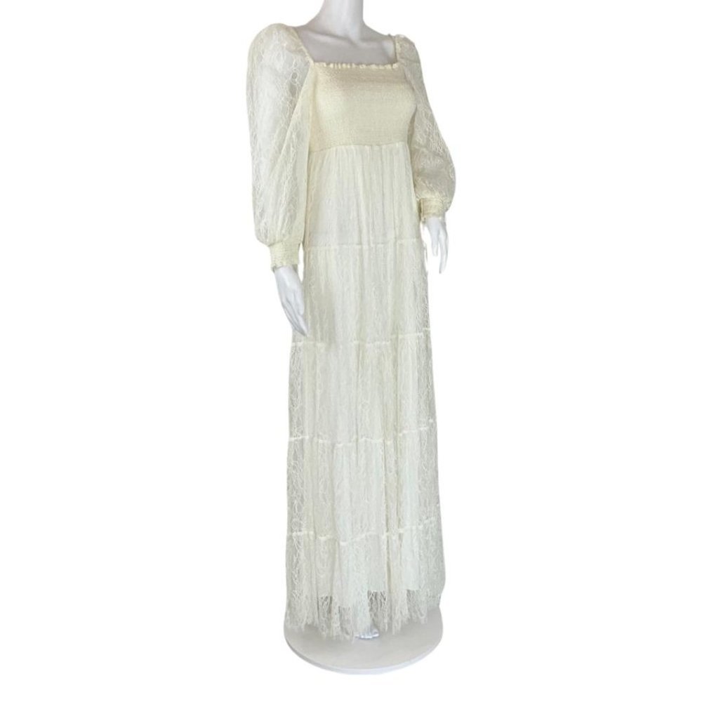 Alice + Olivia Women's Cooper Smocked Bodice Bridal Maxi Dress  Off White Sz 0
